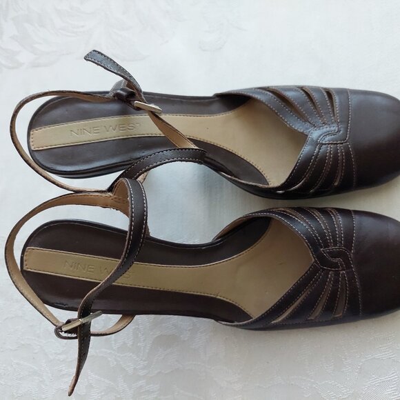 Nine West Slingback Solid Women's Leather Upper Heels Sandals, Size 7.4 - Picture 2 of 8